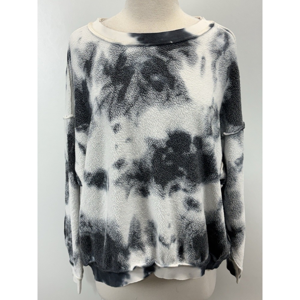 Free People Kelly Washed Tie Dye Sweatshirt Women's XS White Grey Slouchy